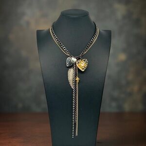 Betsey Johnson “Fly With Me” Vintage Lucite Heart Gold Rose Angel Wing Necklace